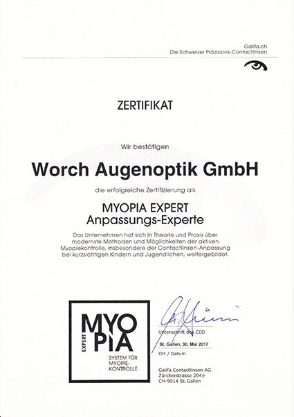 Zertifikat Myopieexperte